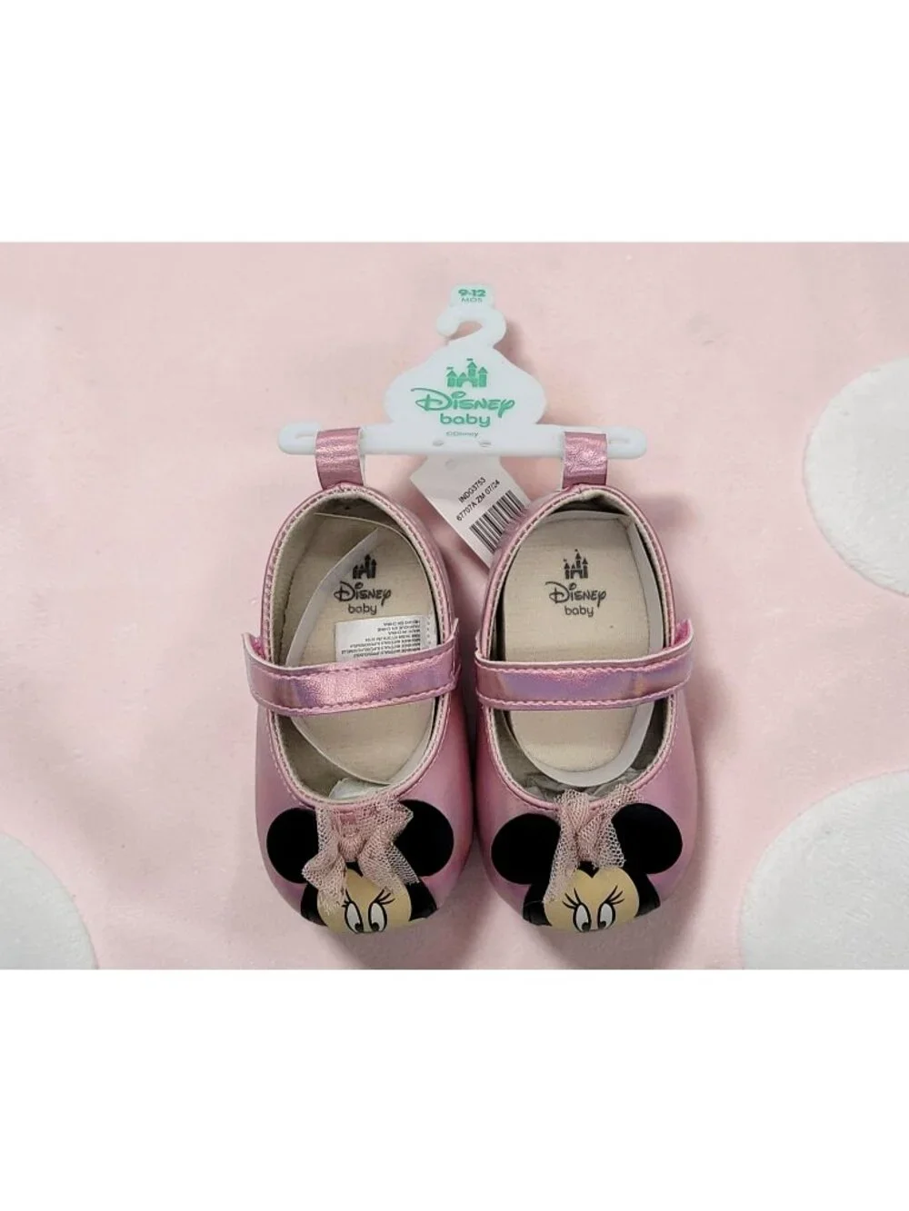 Disney Minnie Mouse Crib Shoes 9-12 Months Pink Metallic Soft Sole Mary Jane